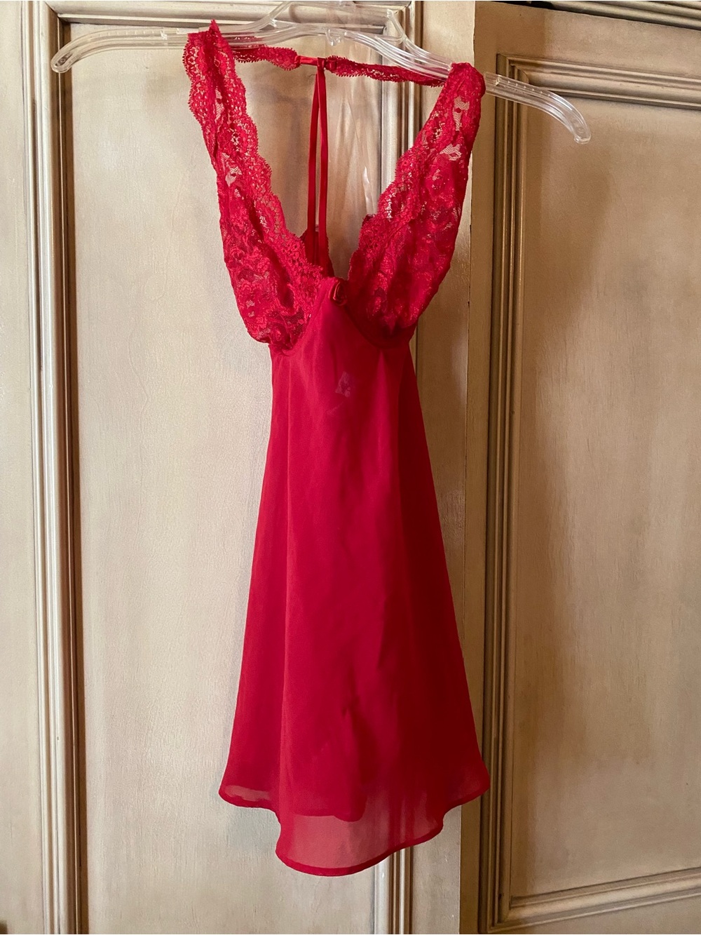 Cinema Etoile Seductivewear Red Lace Full Slip Chemise Adjustable Straps M